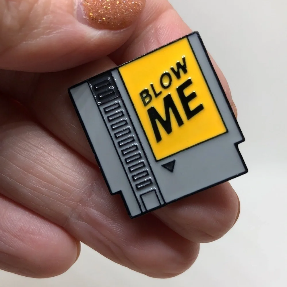 3/$25 Vintage Game Cartridge “Blow Me” Unisex Pin Badge Brooch